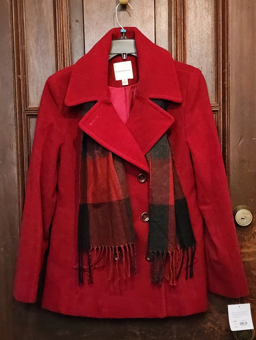 NWT Croft & Barrow Red Pea Coat & Scarf Set - Women's Medium-Retail $180.00